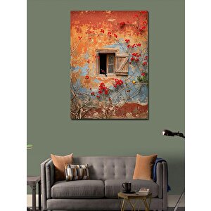 Kanvas Tablo Çiçeklerle Süslenmiş Pencere 100x140 cm