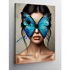 Kanvas Tablo Mavi Kelebekli Kadın Yüzü 70x100 cm