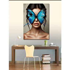 Kanvas Tablo Mavi Kelebekli Kadın Yüzü 70x100 cm