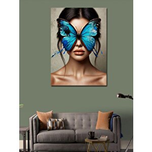 Kanvas Tablo Mavi Kelebekli Kadın Yüzü 70x100 cm