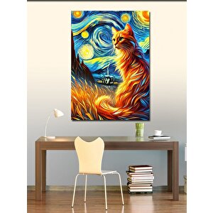 Kanvas Tablo Van Gogh Tarzı Renkli Kedi 50x70 cm