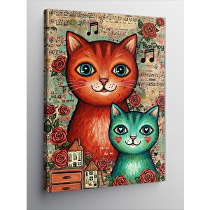 Kanvas Tablo Notalı Kediler Ve Renkler 100x140 cm