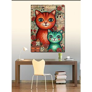 Kanvas Tablo Notalı Kediler Ve Renkler 100x140 cm