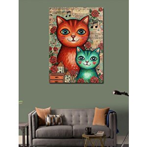 Kanvas Tablo Notalı Kediler Ve Renkler 100x140 cm