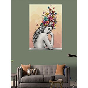 Kanvas Tablo Çiçeklerle Kadın Portresi 70x100 cm