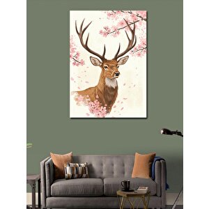 Kanvas Tablo Kiraz Çiçekleri Ve Geyik 70x100 cm