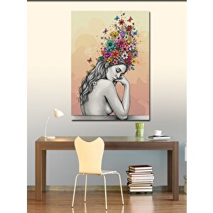Kanvas Tablo Çiçeklerle Kadın Portresi 100x140 cm