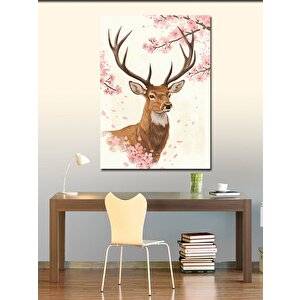 Kanvas Tablo Kiraz Çiçekleri Ve Geyik 100x140 cm