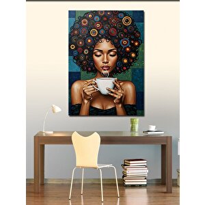 Kanvas Tablo Kahve İçen Afro Kadın 70x100 cm