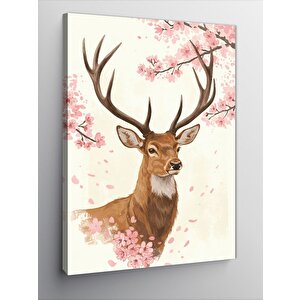 Kanvas Tablo Kiraz Çiçekleri Ve Geyik 50x70 cm