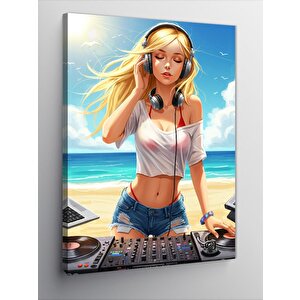 Kanvas Tablo Plajda Dj Kadın 100x140 cm