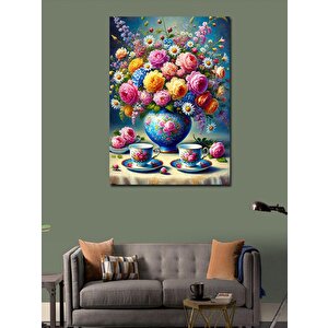 Kanvas Tablo Çiçek Desenli Çay Seti 70x100 cm