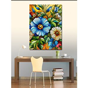 Kanvas Tablo Renkli Çiçekler İllüstrasyonu 100x140 cm