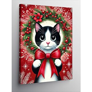 Kanvas Tablo Noel Temalı Sevimli Kedi 50x70 cm
