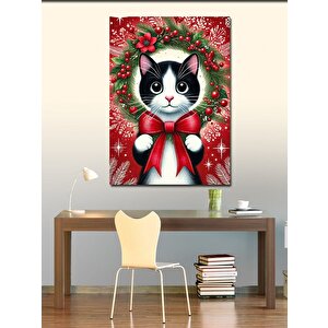 Kanvas Tablo Noel Temalı Sevimli Kedi 50x70 cm