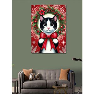 Kanvas Tablo Noel Temalı Sevimli Kedi 50x70 cm