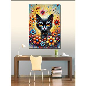 Kanvas Tablo Çiçekli Kedi Ve Pastel Tonlar 70x100 cm