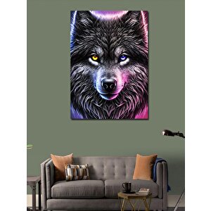 Kanvas Tablo Mor Ve Mavi Gözlü Kurt Portresi 70x100 cm