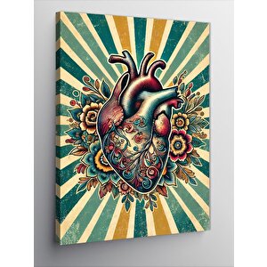 Kanvas Tablo Çiçekli Kalp Motifi 70x100 cm