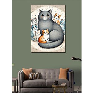Kanvas Tablo Kediler Ailesi Çizimi 70x100 cm