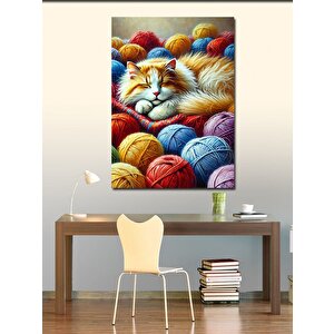 Kanvas Tablo Yün Yumaklarının Arasında Kedi 70x100 cm