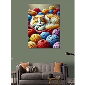 Kanvas Tablo Yün Yumaklarının Arasında Kedi 70x100 cm