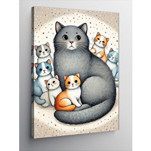 Kanvas Tablo Kediler Ailesi Çizimi 50x70 cm