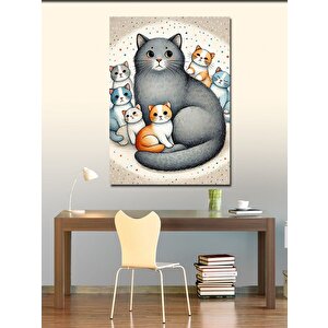 Kanvas Tablo Kediler Ailesi Çizimi 50x70 cm