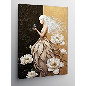 Kanvas Tablo Beyaz Çiçeklerle Zarif Kadın 70x100 cm