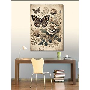 Kanvas Tablo Vintage Çiçek Ve Kelebek 50x70 cm
