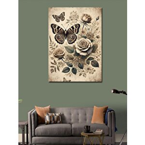 Kanvas Tablo Vintage Çiçek Ve Kelebek 50x70 cm