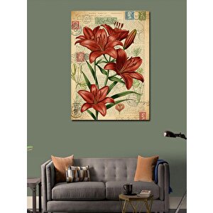 Kanvas Tablo Zambaklar Ve Antik Yazılar 100x140 cm