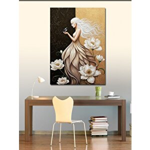 Kanvas Tablo Beyaz Çiçeklerle Zarif Kadın 100x140 cm