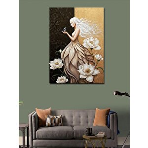 Kanvas Tablo Beyaz Çiçeklerle Zarif Kadın 100x140 cm