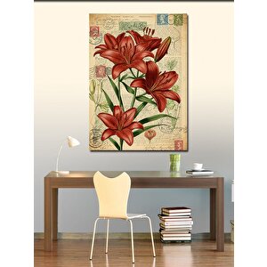 Kanvas Tablo Zambaklar Ve Antik Yazılar 70x100 cm