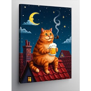 Kanvas Tablo Çatıdaki Turuncu Kedi Ve Keyif 100x140 cm