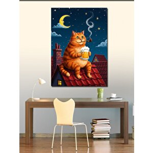 Kanvas Tablo Çatıdaki Turuncu Kedi Ve Keyif 100x140 cm