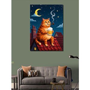 Kanvas Tablo Çatıdaki Turuncu Kedi Ve Keyif 100x140 cm