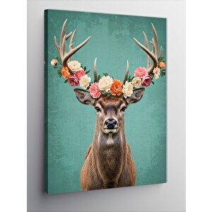 Kanvas Tablo Çiçek Taçlı Geyik Portresi 100x140 cm