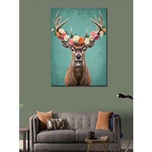 Kanvas Tablo Çiçek Taçlı Geyik Portresi 100x140 cm