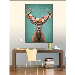 Kanvas Tablo Çiçek Taçlı Geyik Portresi 70x100 cm