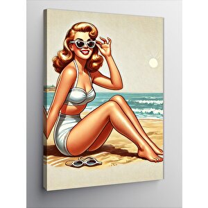 Kanvas Tablo Retro Plajda Kadın 100x140 cm