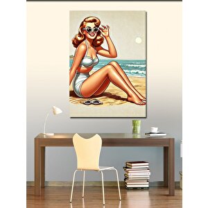 Kanvas Tablo Retro Plajda Kadın 100x140 cm