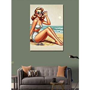 Kanvas Tablo Retro Plajda Kadın 100x140 cm