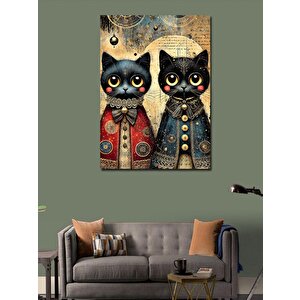 Kanvas Tablo Retro Siyah Kediler 100x140 cm