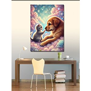 Kanvas Tablo Kedili Ve Köpekli Sevgi Anı 50x70 cm
