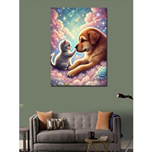 Kanvas Tablo Kedili Ve Köpekli Sevgi Anı 50x70 cm