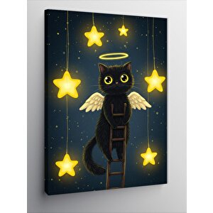 Kanvas Tablo Yıldızlarla Oynayan Siyah Kedi 70x100 cm