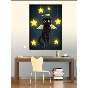 Kanvas Tablo Yıldızlarla Oynayan Siyah Kedi 70x100 cm