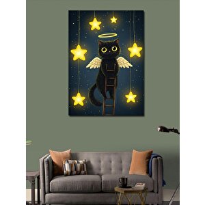 Kanvas Tablo Yıldızlarla Oynayan Siyah Kedi 70x100 cm